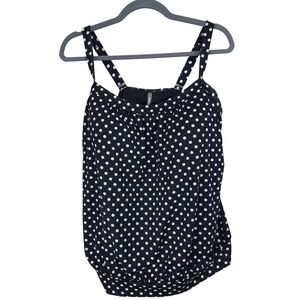 Lands End Womens Swimsuit Tankini Size 12D Polka Dots Retro Beach Vacation Pool
